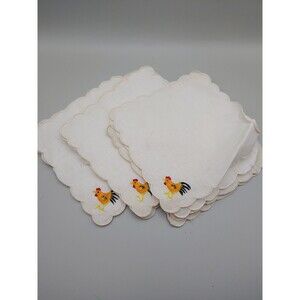 SET OF 12 ROOSTER MADIERA Vintage Cocktail Napkins 10 Matching Drink Coasters